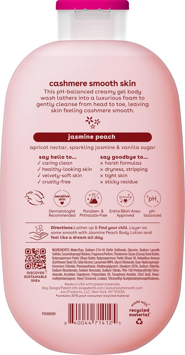 eos Gel de baño de cachemira \u2013 Jasmine Peach, gel hidratante p...