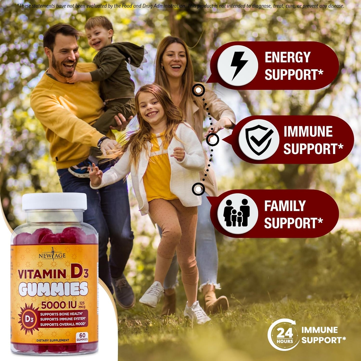 NEW AGE Gomitas de vitamina D3 de 5000 UI de 125 mcg, suplemento in...