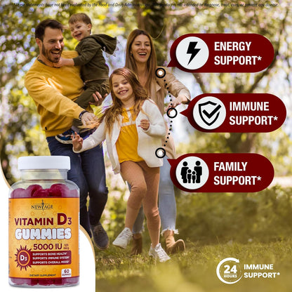 NEW AGE Gomitas de vitamina D3 de 5000 UI de 125 mcg, suplemento in...