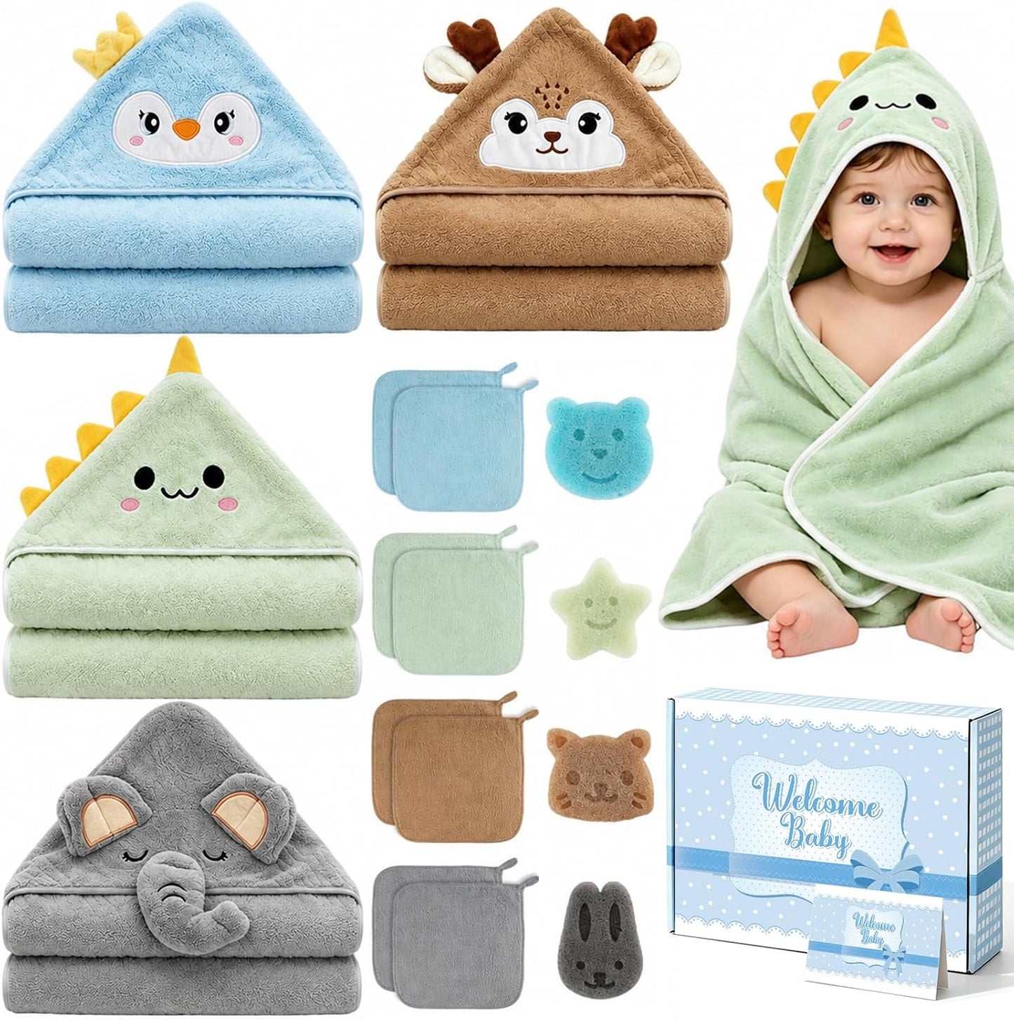 Juego de 16 toallas de baño para bebés y niños pequeños, 4 toallas...