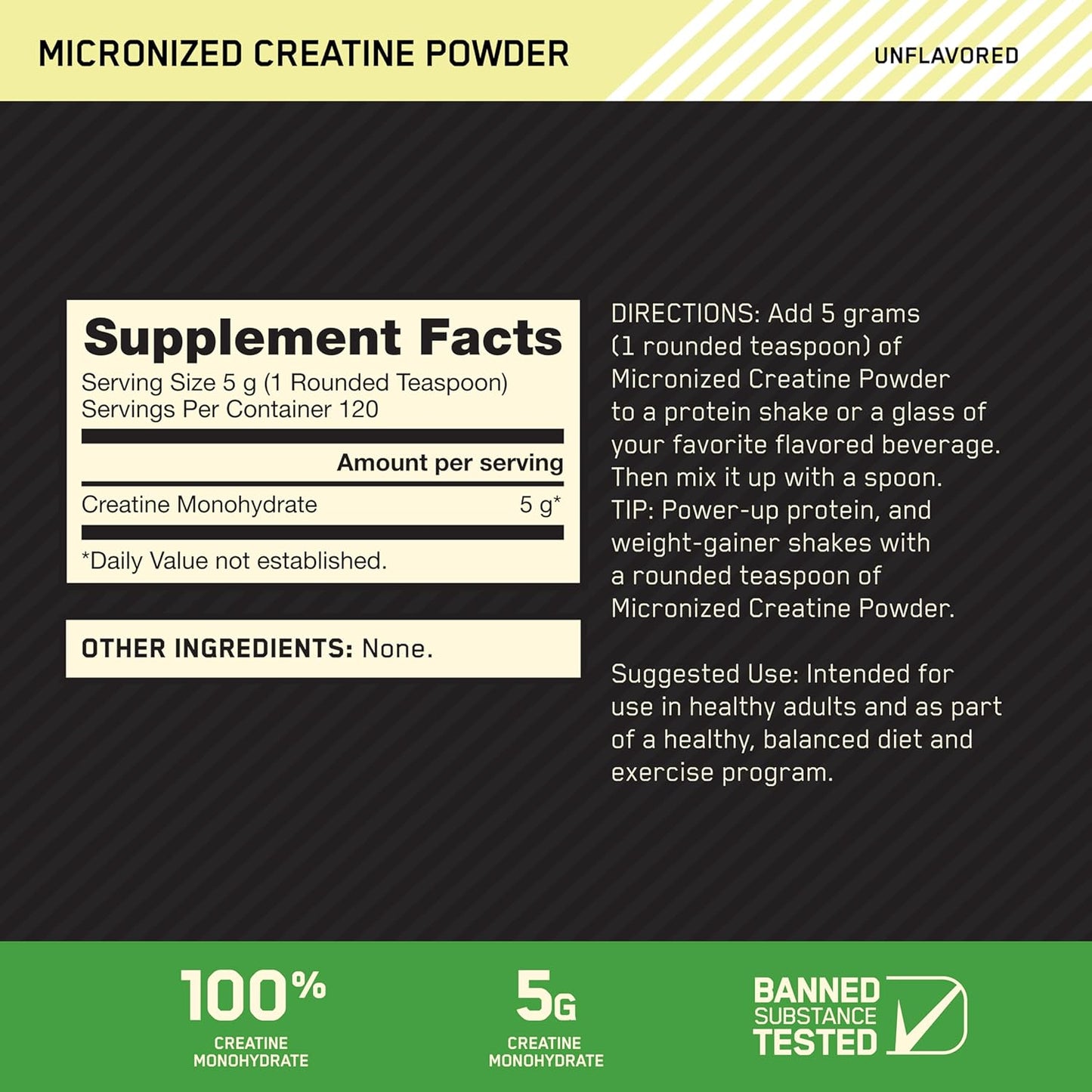 Optimum Nutrition Creatina Micronizada Monohidrato en Polvo, Sin Sa...