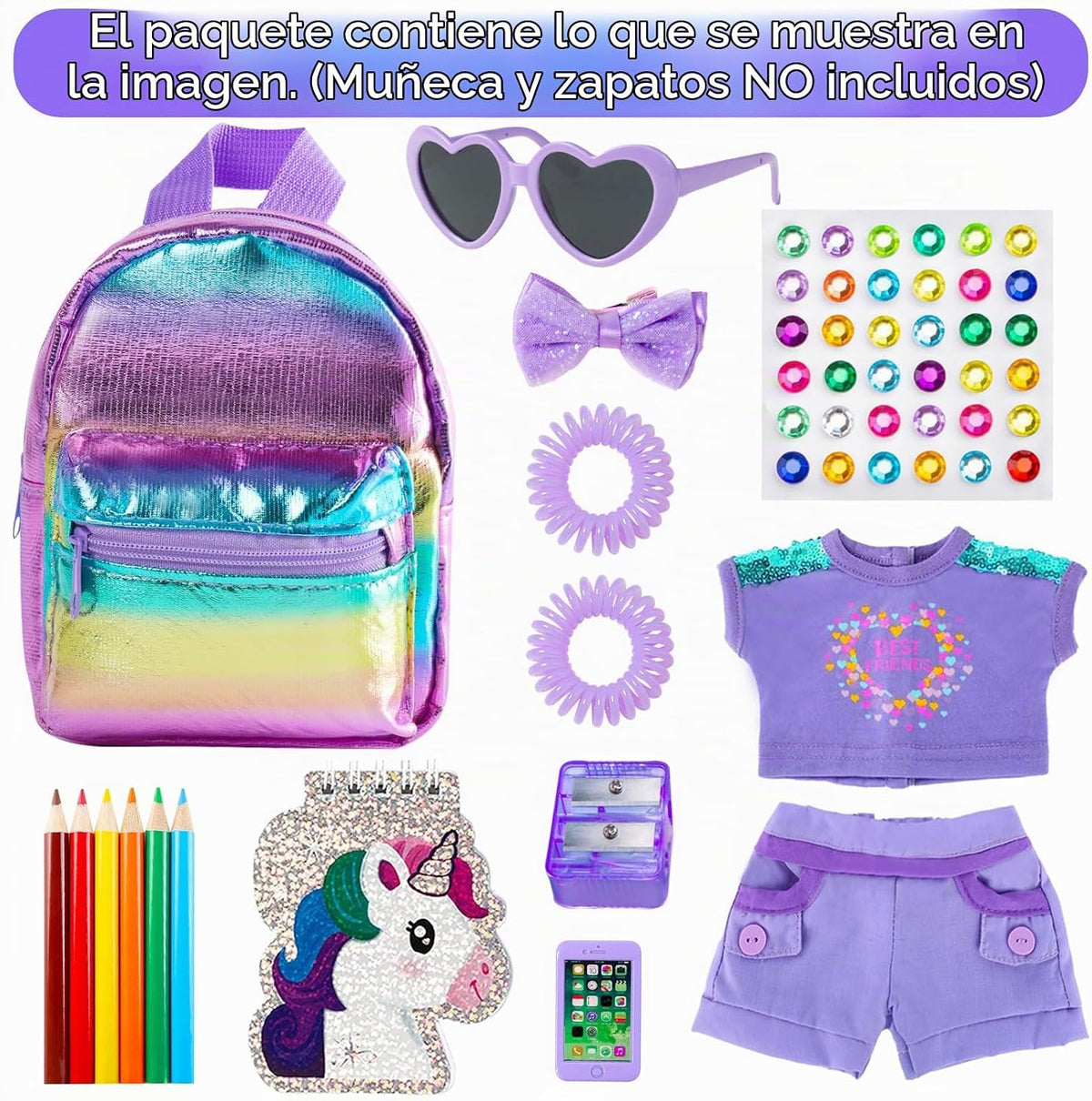 18INDC Conjunto de ropa y accesorios para muñeca de niña de 18 pulg...