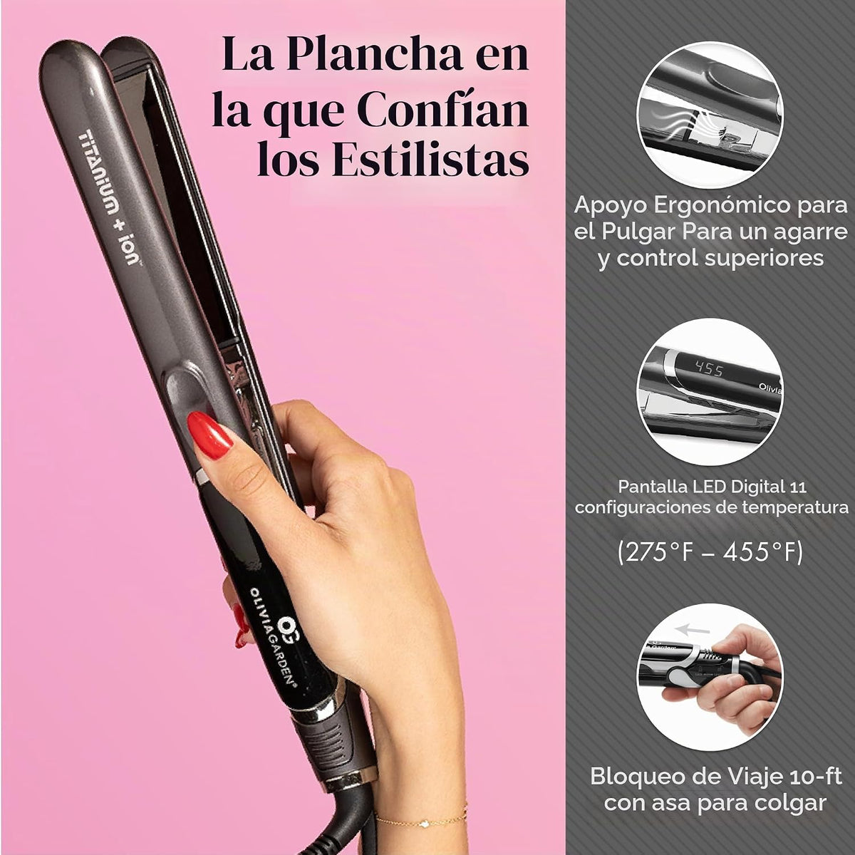 Plancha profesional Olivia Garden Titanium + Ion - Plancha de pelo...