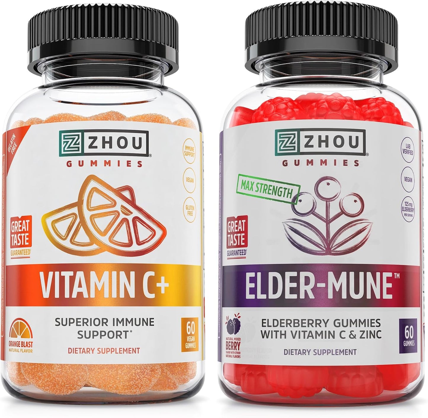 ZHOU Paquete de apoyo inmunológico: gomitas de saúco y vitamina C p...