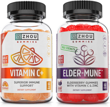 ZHOU Paquete de apoyo inmunológico: gomitas de saúco y vitamina C p...