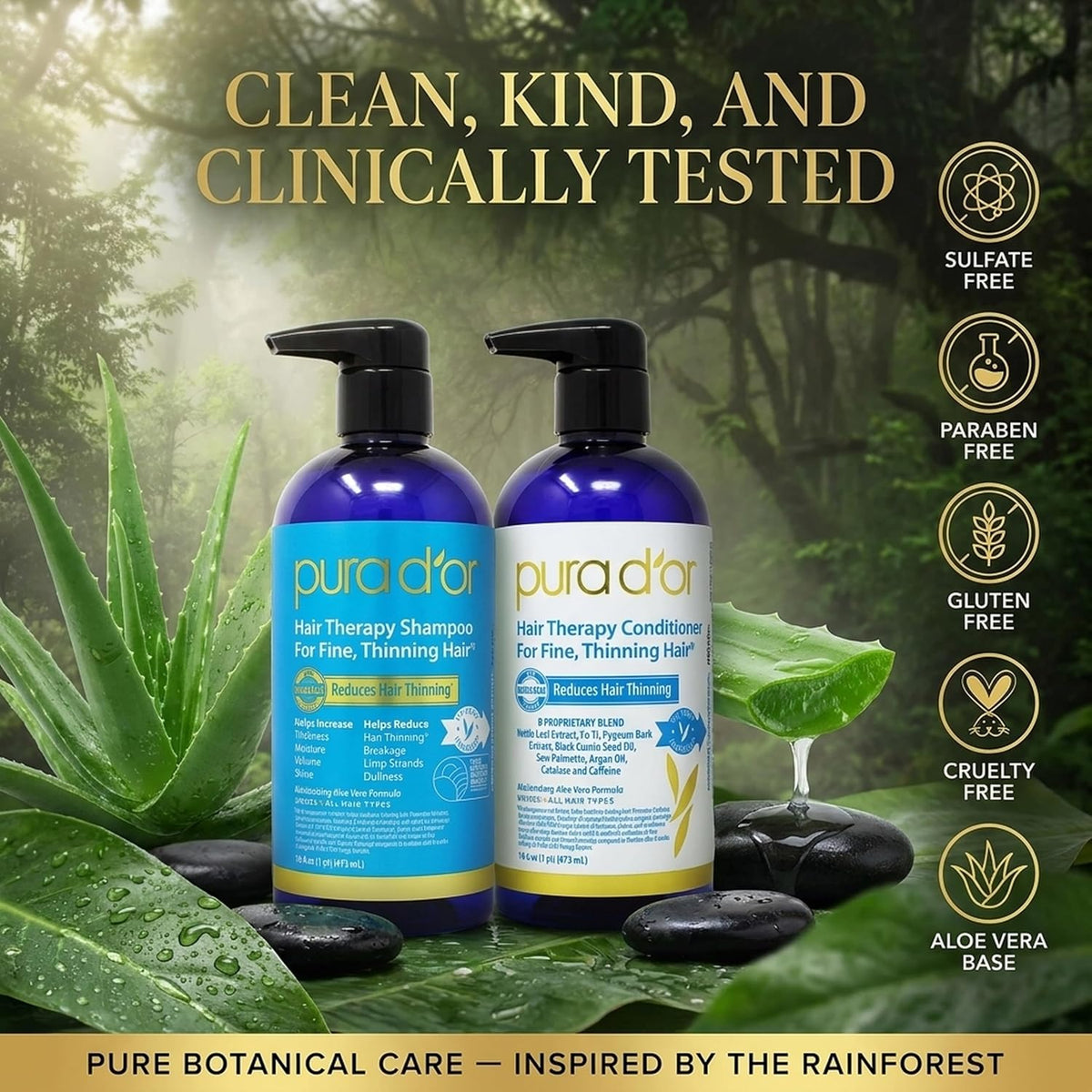 PURA D'OR Juego de champú y acondicionador de biotina para tera...