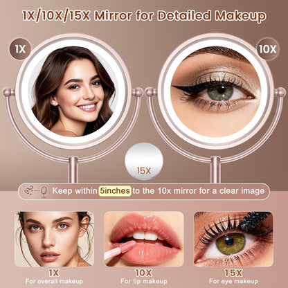 VESAUR Espejo de Maquillaje Iluminado de Níquel Oro Rosa, Espejo de...