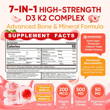 Gomas de vitamina D3 K2 5000UI \/ 10,000 UI con 500mg de calcio + K...