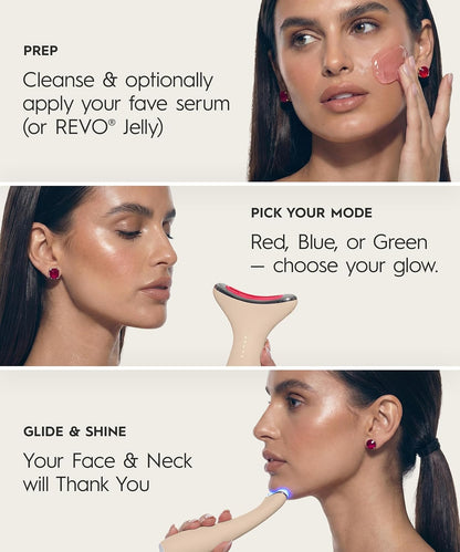 REVO Genie - Masajeador de belleza facial y cuello 3 en 1 con calor...