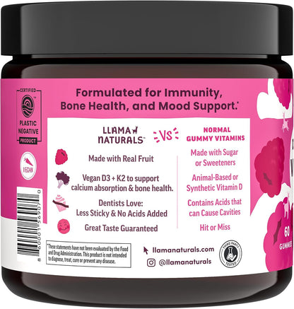 Llama Naturals Vitamina D3, Suplemento de apoyo inmunológico vegano...