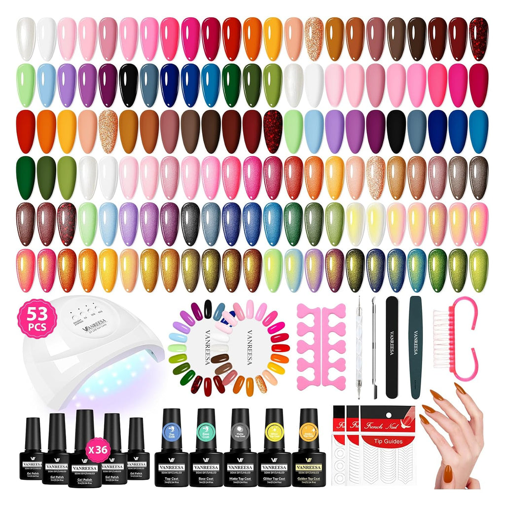 VANREESA Kit de esmalte de uñas de gel con luz UV, 53 piezas, juego...