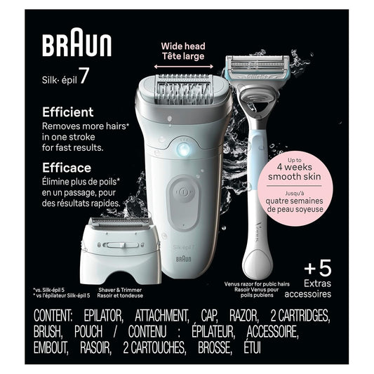 Braun Depiladora Silk-épil 7, húmeda y seca, cabeza ancha, incluye...