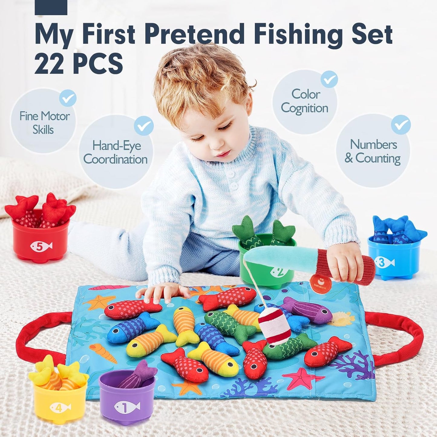 hahaland Juguetes Montessori para niños de 1 año de edad, regalo de cumpleaños, juego de pesca de tela 10 en 1, regalos para el día de San Valentín, juguetes para niños pequeños de 1 a 3 años con