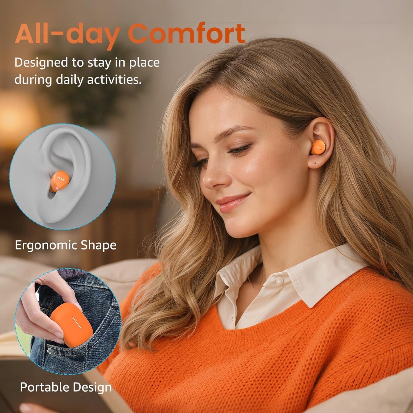 TOZO Auriculares inalámbricos A1 Bluetooth 5.3 de peso ligero en el...