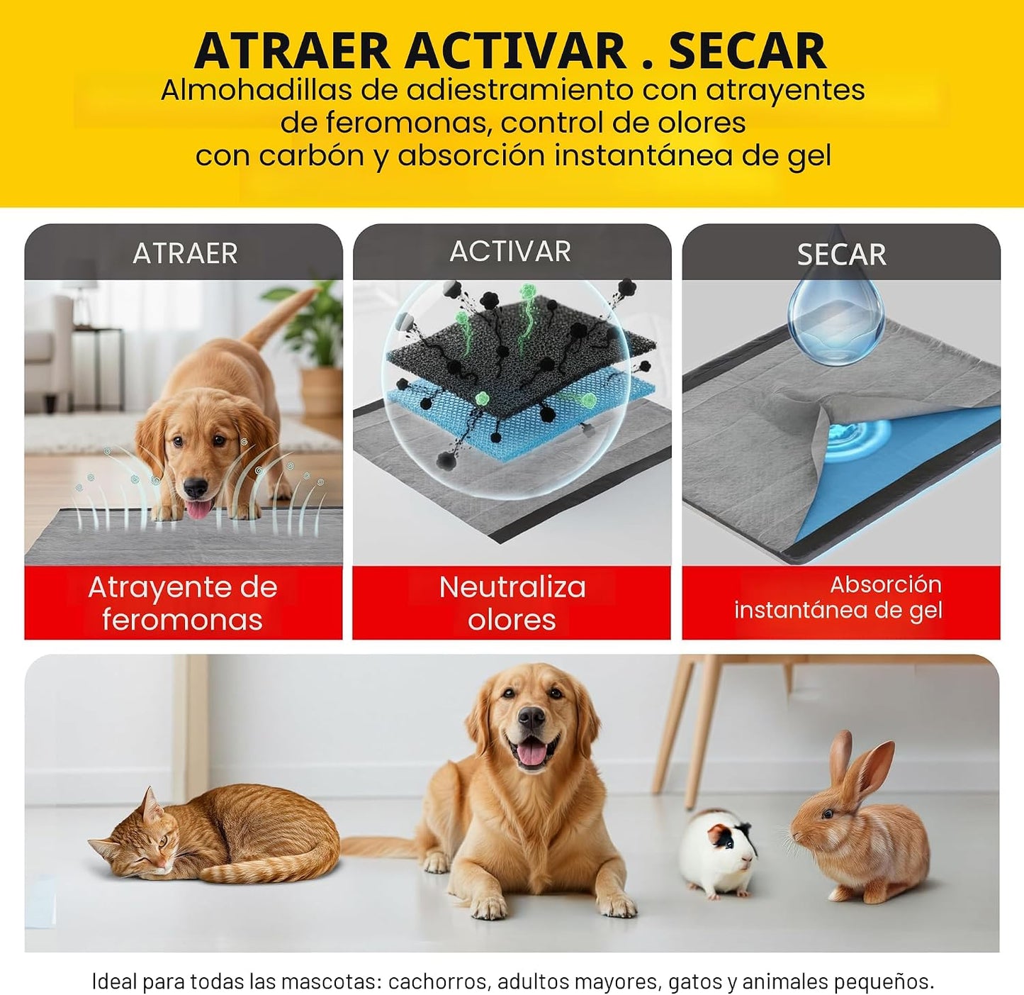 Glad para Mascotas Almohadillas de Carbón Negro para Cachorros, Alm...
