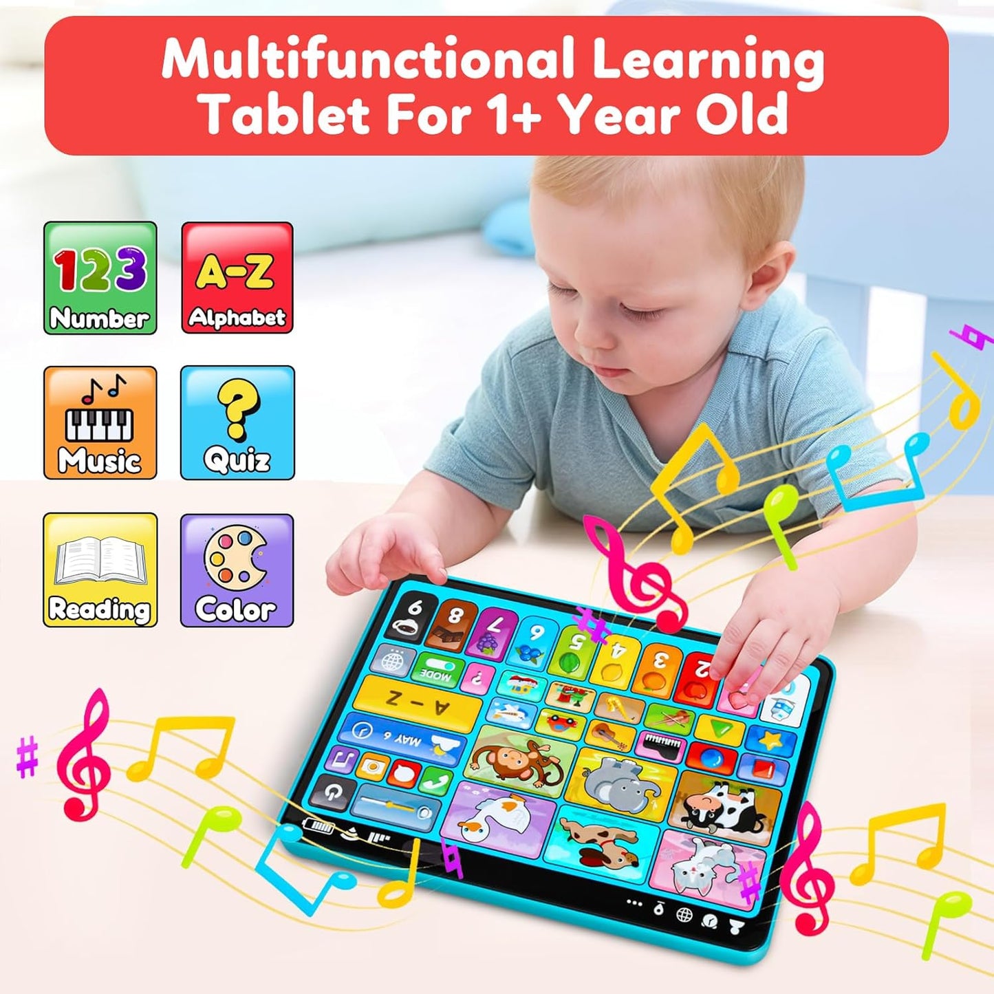 Tableta de Juguete de Aprendizaje Trilingüe con Música y Sonido, Juguetes de Terapia Musical del Habla Montessori, Regalos para Niño, Niña, Bebé, Niños Pequeños, para Edad 1, 2, 3 Años (12-18