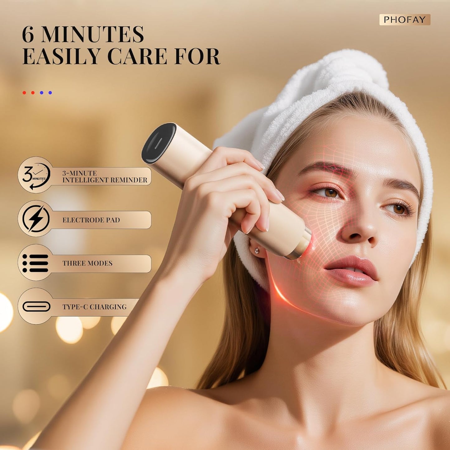 PHOFAY Dispositivo facial 3 en 1, gel a juego de 1.4 onzas. Disposi...