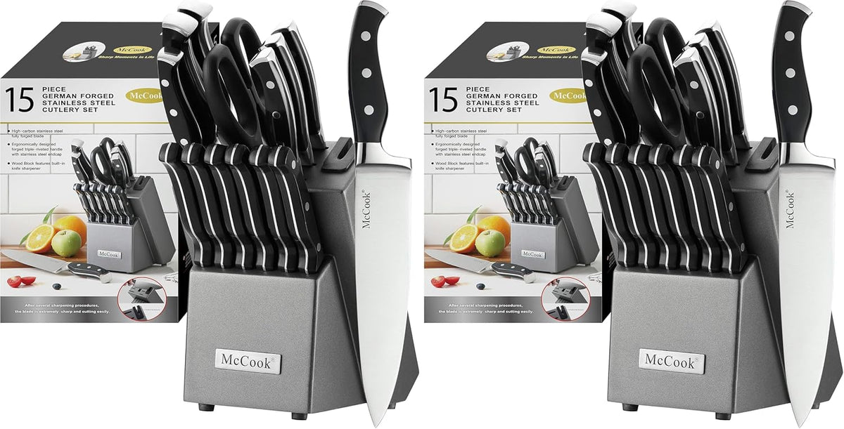 McCook® Juego de cuchillos de acero inoxidable alemán con afilador...