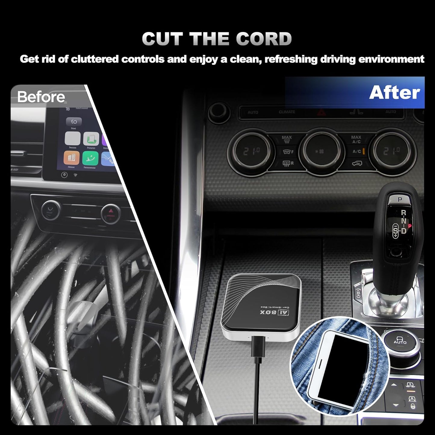 Adaptador Inalámbrico CarPlay y Android Auto 3 en 1, Plug & Play, Configuración Fácil, Compatible con Netflix, YouTube, Tarjeta TF y Más para Automóviles con CarPlay/Android Auto Cableado