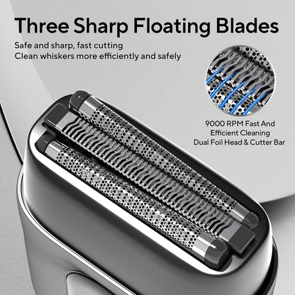Maquinilla de afeitar eléctrica para hombres, mini afeitadora eléctrica para hombres, afeitadora portátil de lámina con 3 cuchillas de afeitar flotantes mejoradas, uso húmedo/seco, pantalla