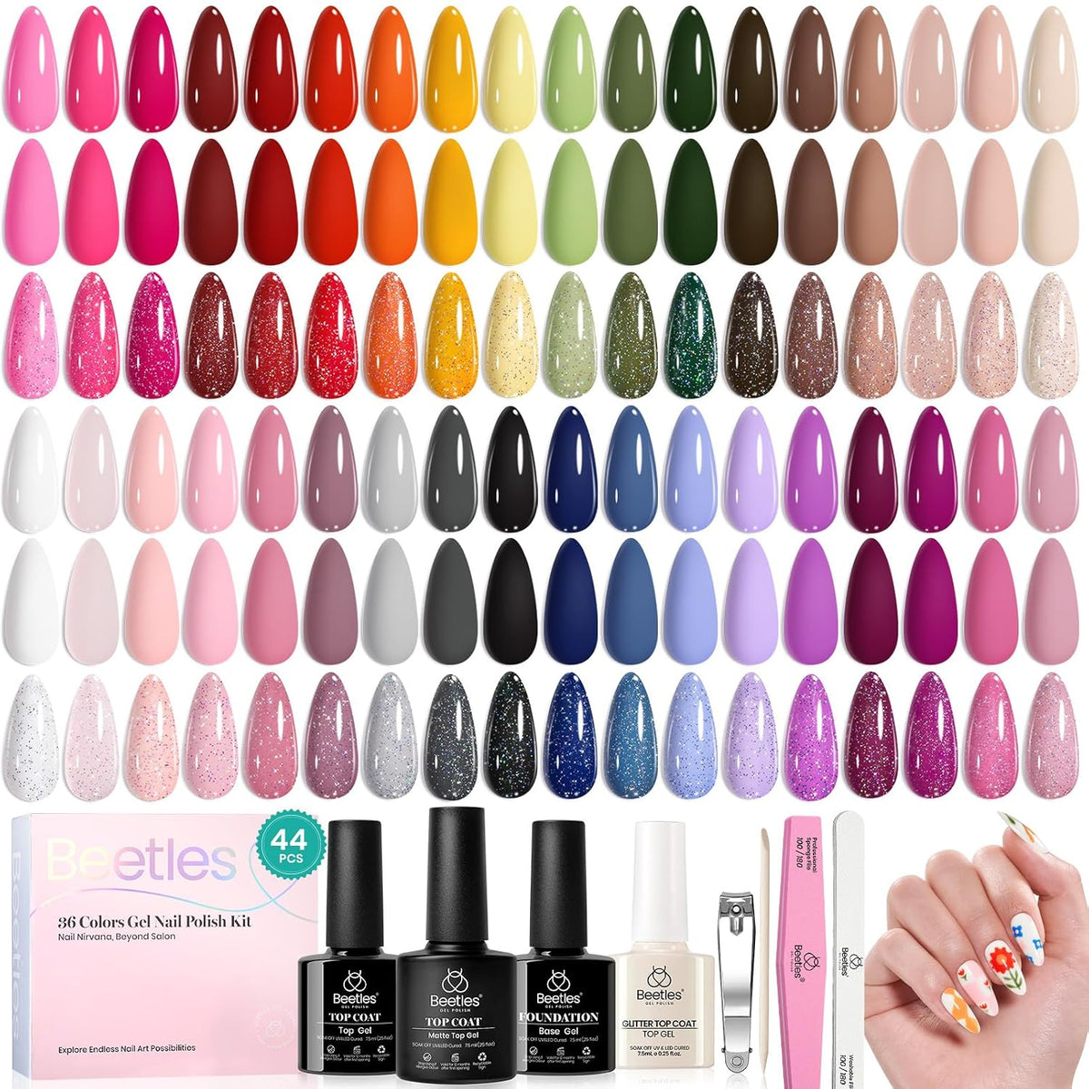 Beetles - Juego de 44 esmaltes de uñas de gel, colección Colorful M...