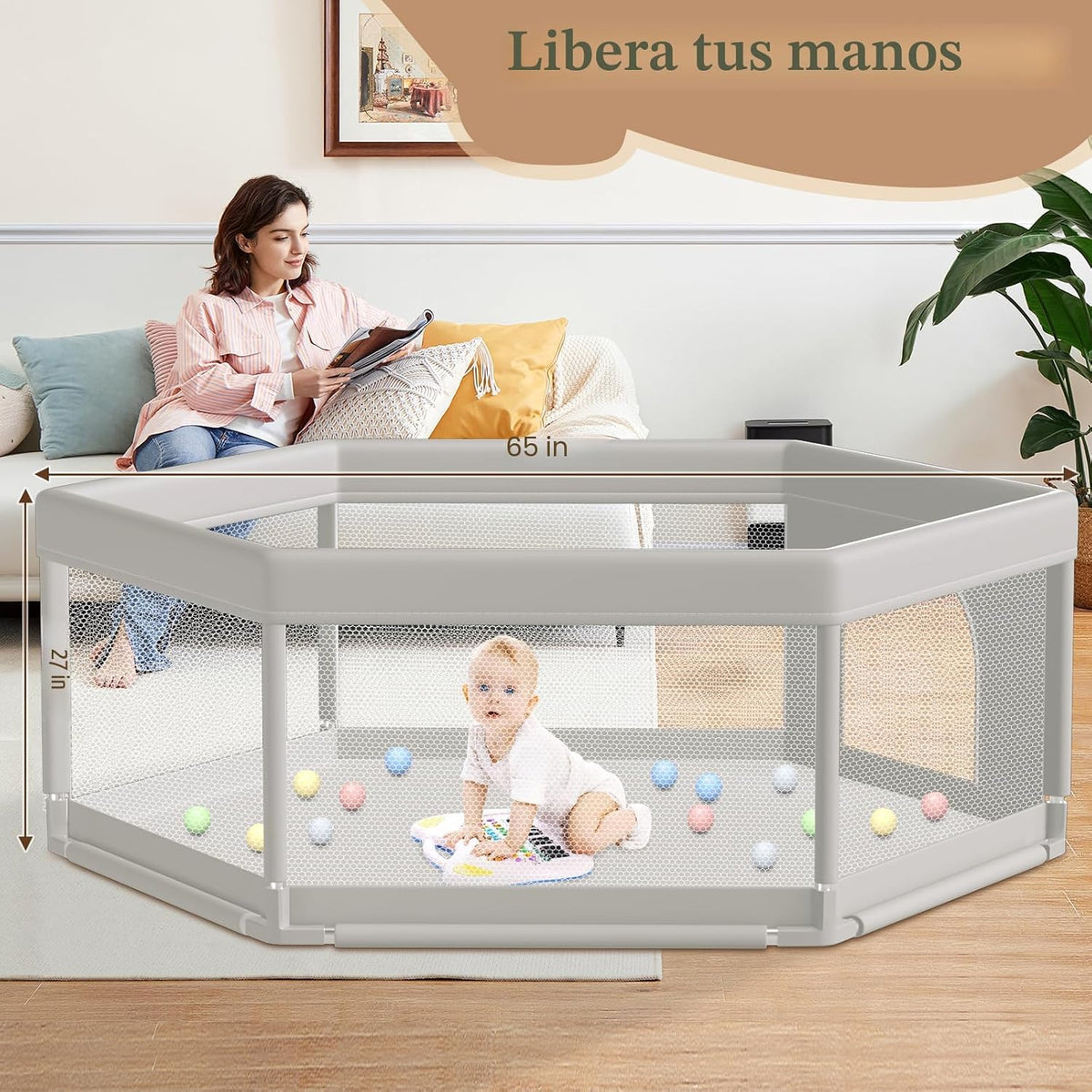 Hiaksedt - Corralito grande para bebés de 65 x 65 pulgadas, corrali...