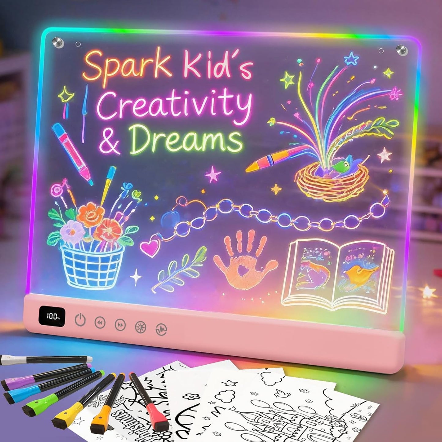 Lumiboard Tablero de dibujo LED con 13 efectos de luz, 16 pulgadas,...