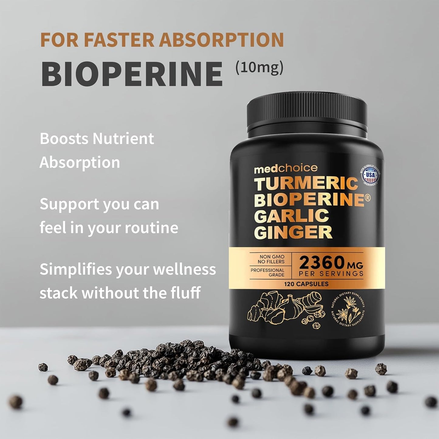 Suplementos 4 en 1 de cúrcuma y ajo con BioPerine \u2013 Cápsulas d...