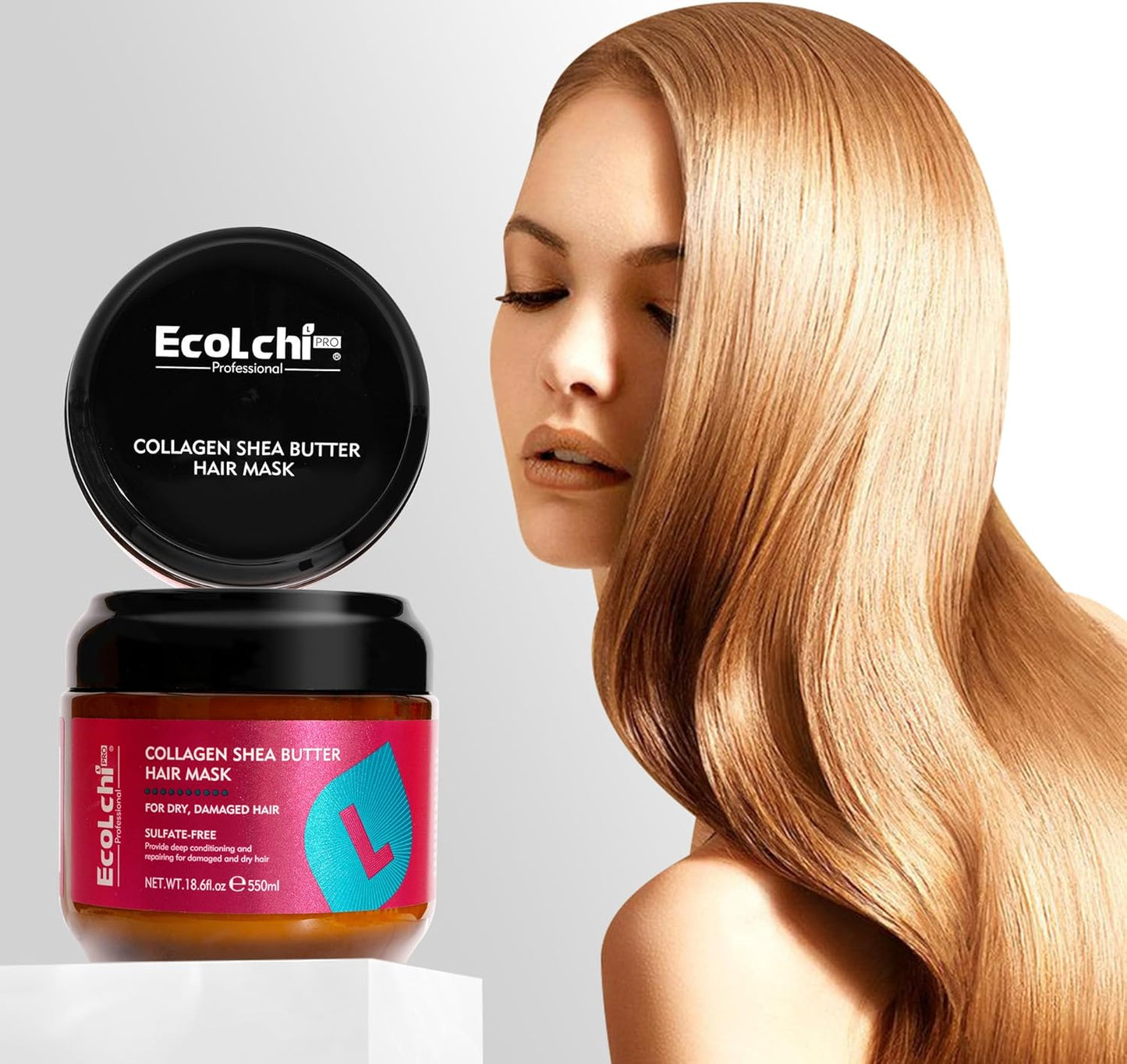 Mascarilla de colágeno de manteca de karité para el cabello, reparación profunda, colágeno, manteca de karité, tratamiento capilar para cabello seco y dañado, todo tipo de cabello, 18.6 oz 18.6 fl oz | Sin sulfato