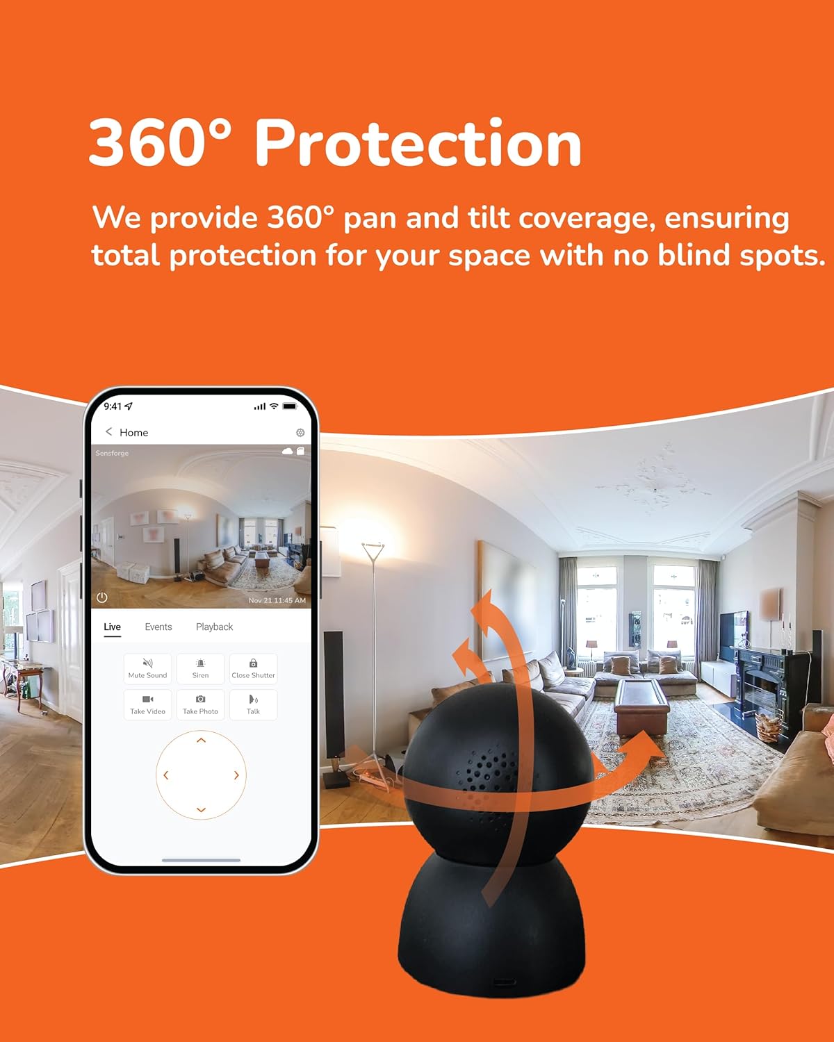 SensForge Cámara de seguridad Pan-Tilt de 2.5K, cámara WiFi de dobl...