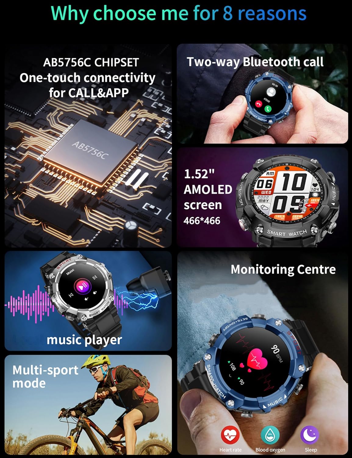 ATEVIX Reloj Inteligente con Auriculares para Hombre, Llamadas Blue...