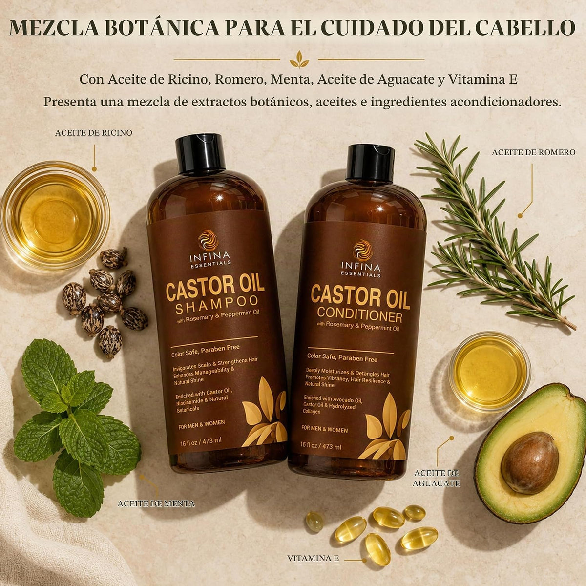 Juego de champú y acondicionador de aceite de ricino para el crecim...