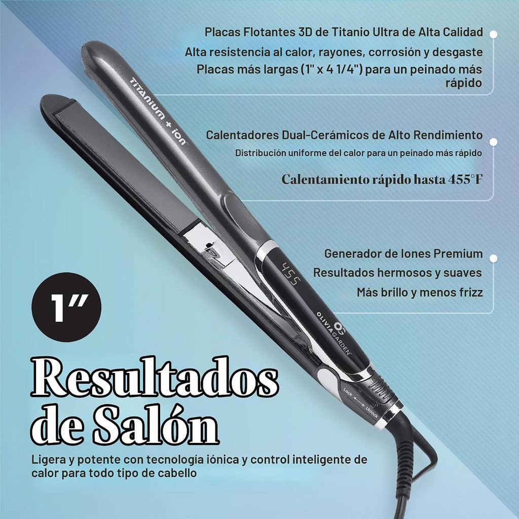 Plancha profesional Olivia Garden Titanium + Ion - Plancha de pelo...