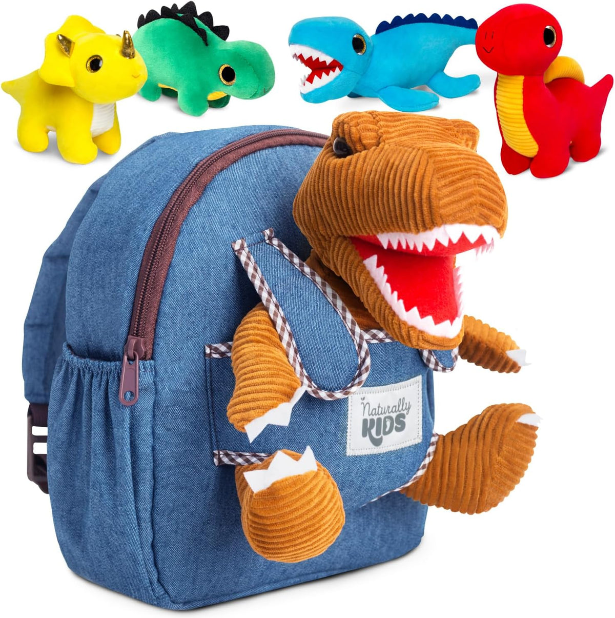 Naturally KIDS Mochila de dinosaurio para niños pequeños con juguet...