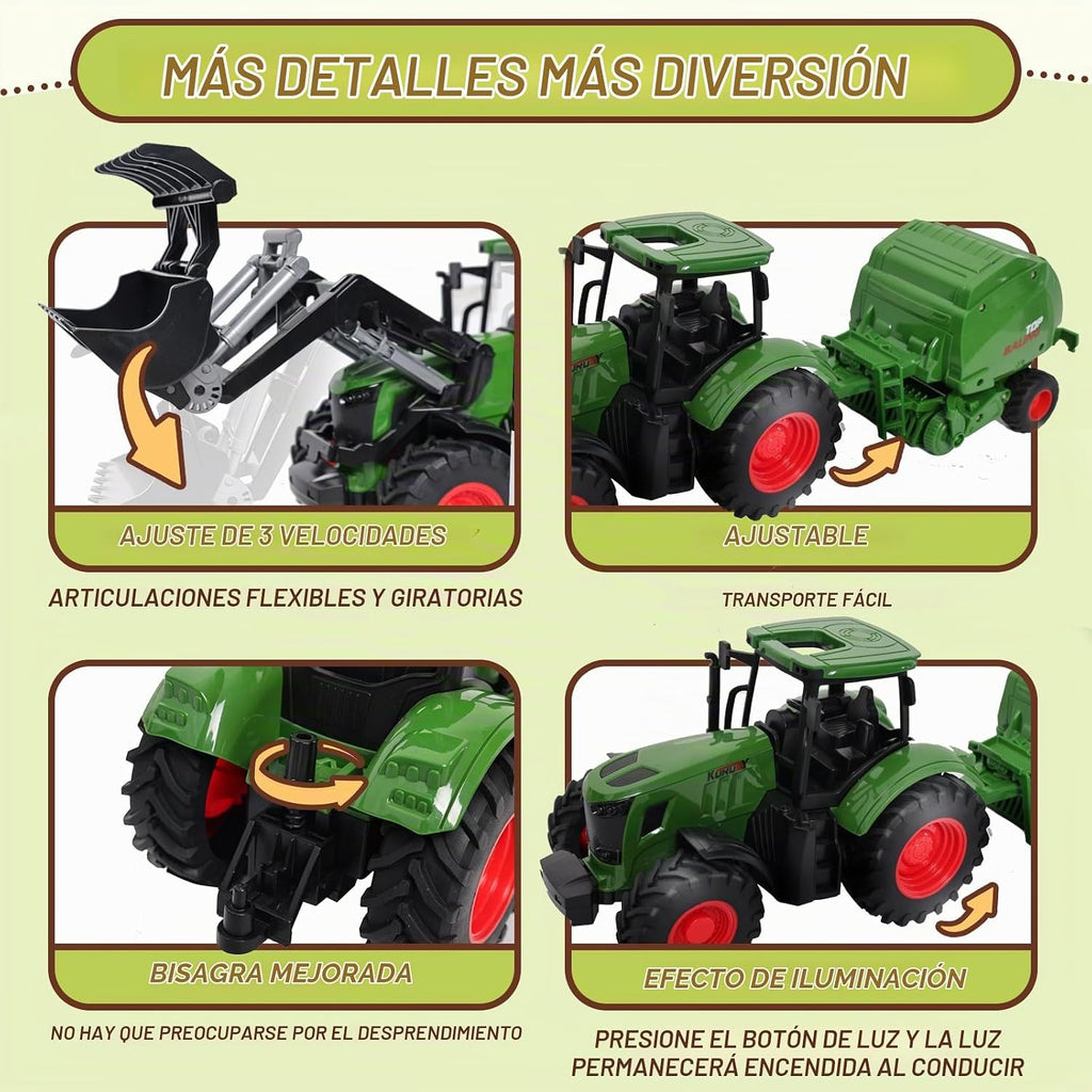 Peagprav Juego de juguetes de tractor de granja, empacadora redonda...