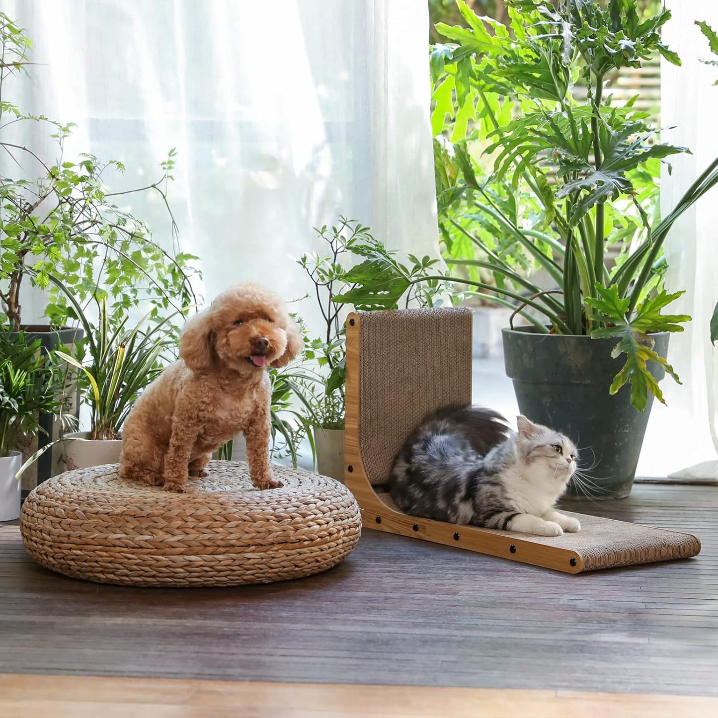 FUKUMARU Rascador para gatos, 26.8 pulgadas en forma de L, almohadi...