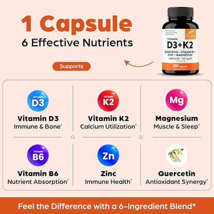 Sandhu's Vitamina D3 K2 Magnesio 2000 UI, 50mcg K2 Cápsulas 120...