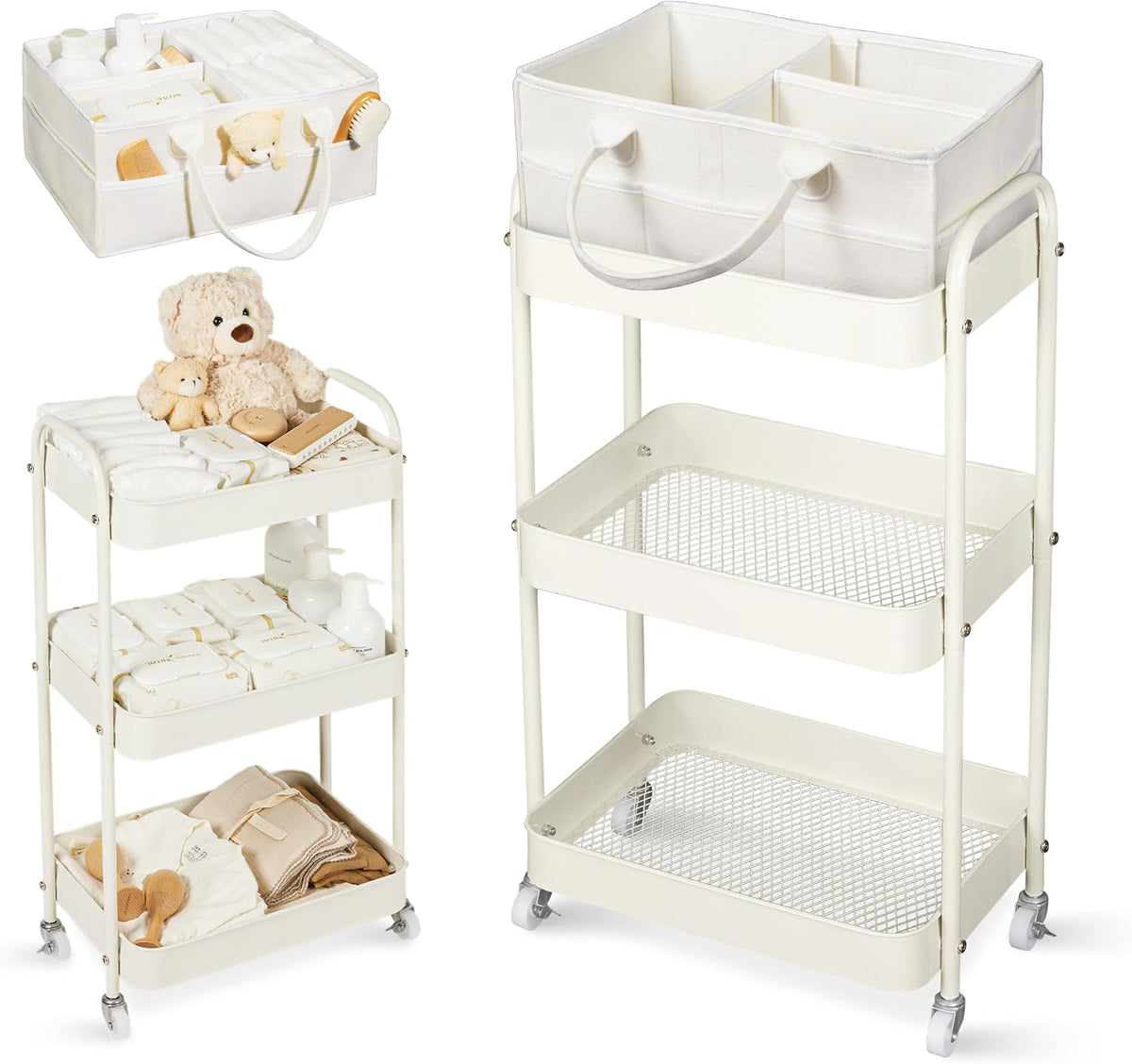 Fortella Carrito de pañales para bebés, carrito rodante de 3 nivele...