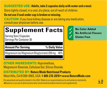 Nature Made - Glicinato de magnesio 200 mg por porción, suplemento...