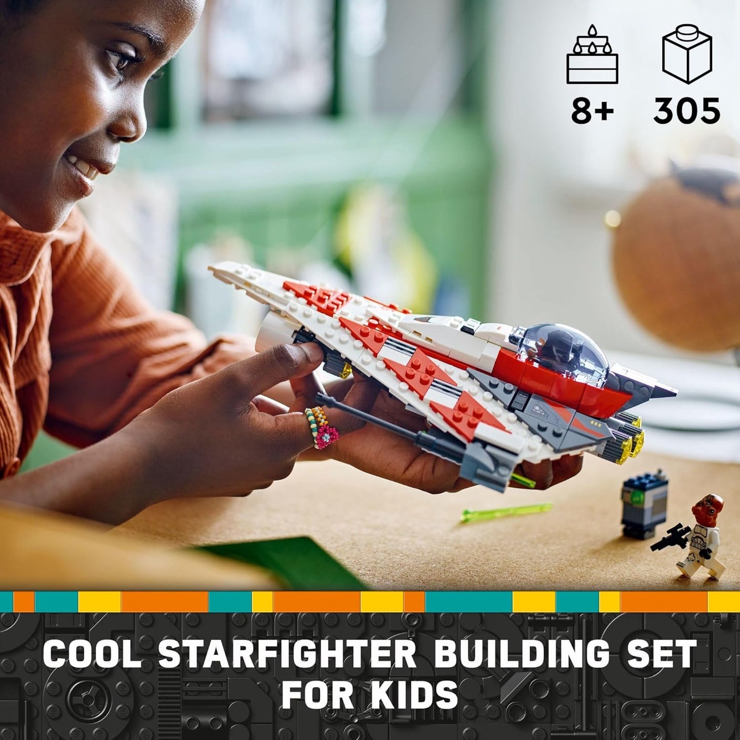 LEGO Star Wars Jedi Bob's Starfighter Vehículo de juguete construible, nave estelar de Star Wars construida con ladrillos con minifigura Jedi Bob, idea de regalo de cumpleaños para niños, niñas o