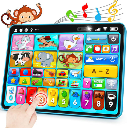 Tableta de Juguete de Aprendizaje Trilingüe con Música y Sonido, Juguetes de Terapia Musical del Habla Montessori, Regalos para Niño, Niña, Bebé, Niños Pequeños, para Edad 1, 2, 3 Años (12-18