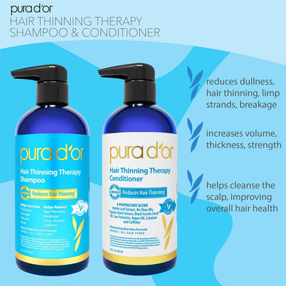PURA D'OR Juego de champú y acondicionador de biotina para terapia contra el adelgazamiento del cabello, resultados eficaces PROBADOS CLÍNICAMENTE, productos para espesar el cabello para mujeres y