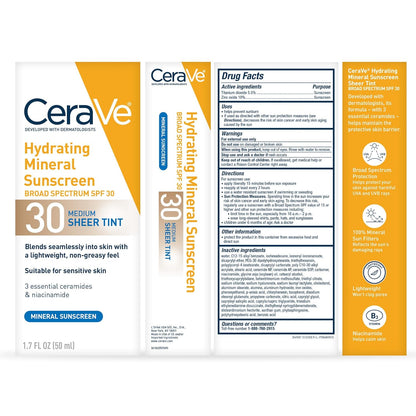 CeraVe Protector solar mineral hidratante SPF 30 con tinte transpar...