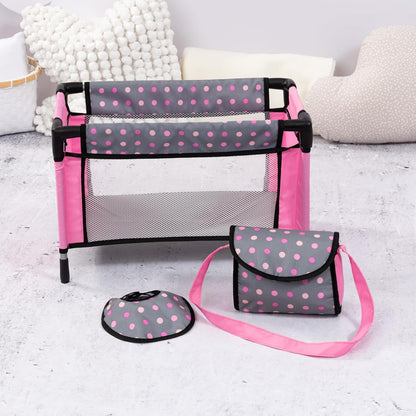 Bayer Set de Trona\/Cuna para Muñecas, Gris, Rosa con Puntos