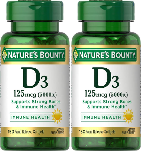 Nature's Bounty Vitamina D3, apoyo inmunológico y óseo, 5000IU,...