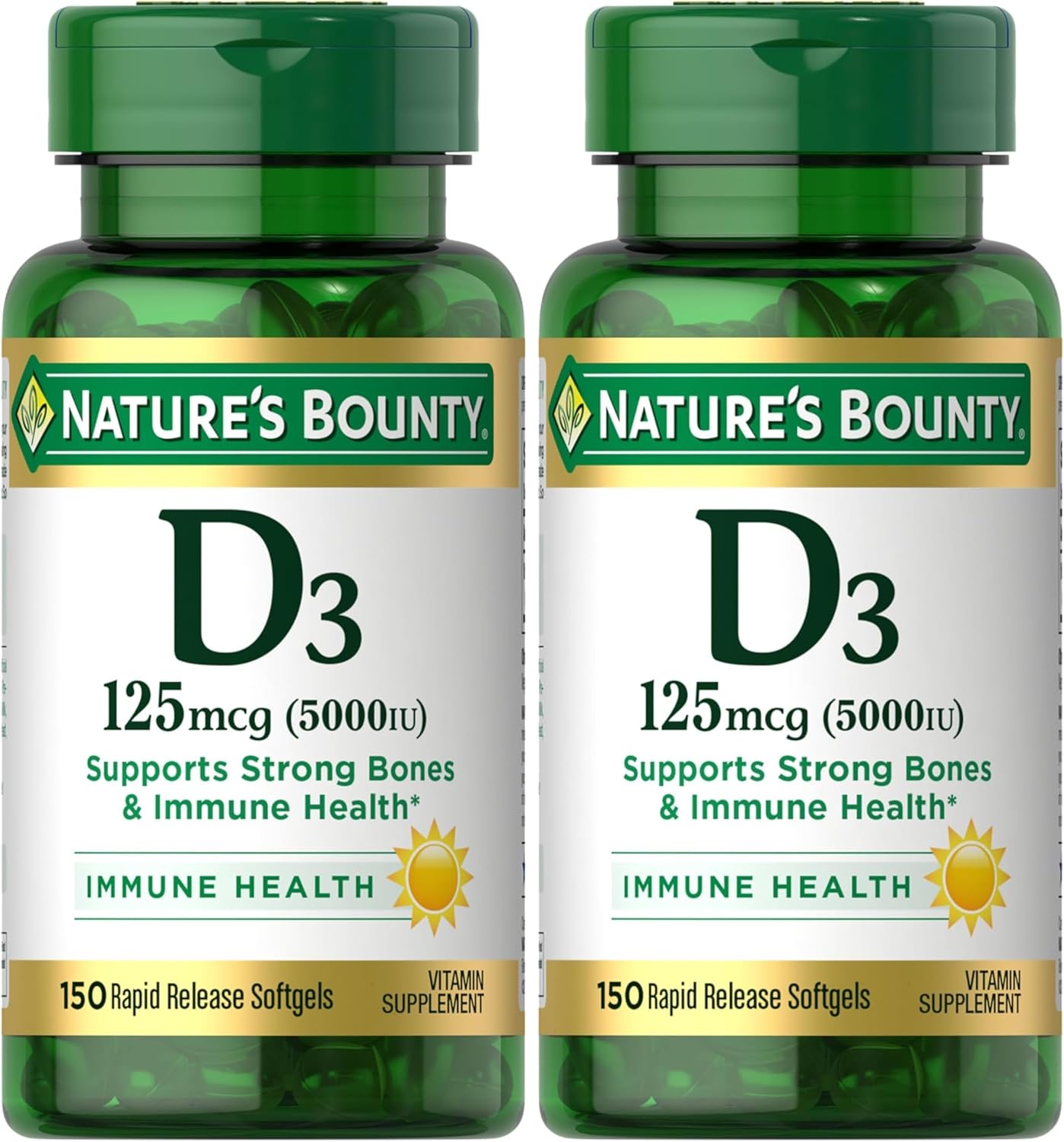 Nature's Bounty Vitamina D3, apoyo inmunológico y óseo, 5000IU,...