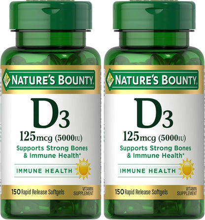 Nature's Bounty Vitamina D3, apoyo inmunológico y óseo, 5000IU,...