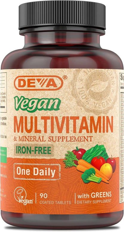 DEVA Suplemento multivitamínico y mineral vegano sin hierro, mezcla...