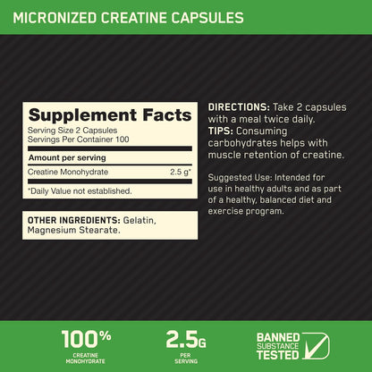 Optimum Nutrition Cápsulas de monohidrato de creatina micronizada,...