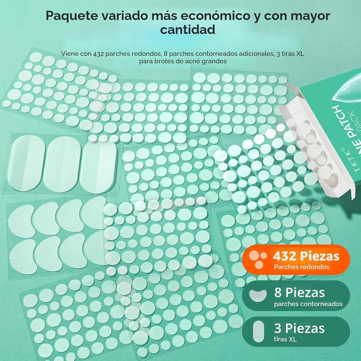 TKTK 443 parches de espinillas para cara, parche hidrocoloide para...